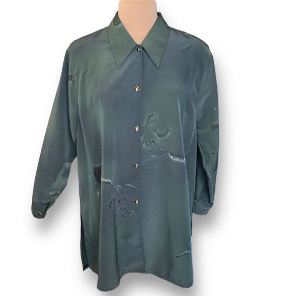 Vintage A Class Black Gray Oversized Button Down Shirt Abstract Art To Wear XL - Picture 1 of 11